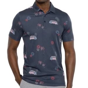 Travis Mathew 4th of July Red, White, Blue Fireworks Bus Golf Polo Shirt Sz L